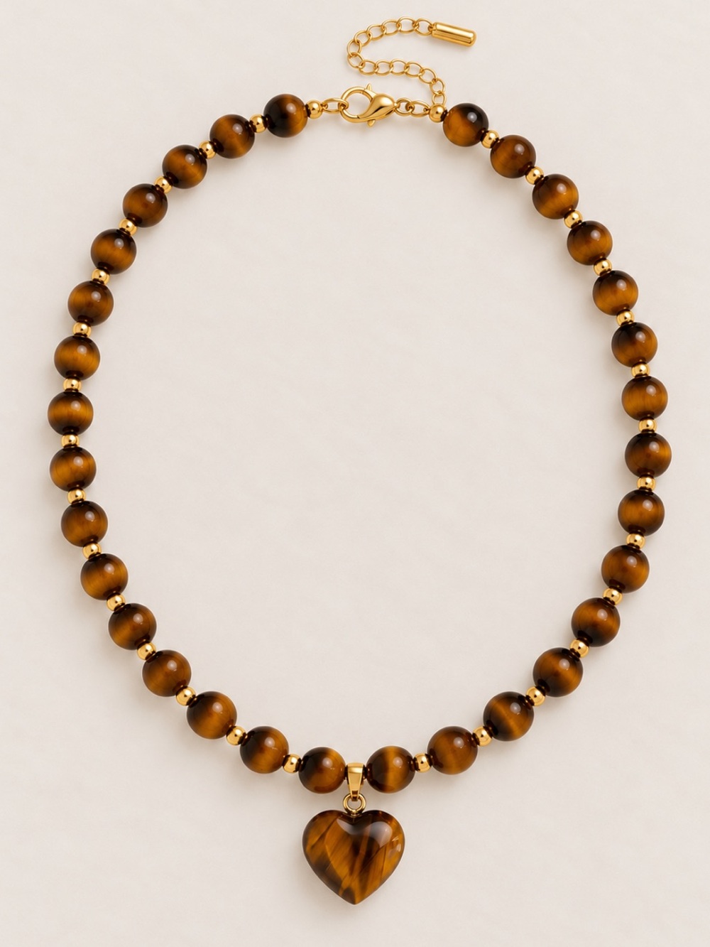 New! Amber Tiger Eye Brown Beaded Gold Necklace NWOT
